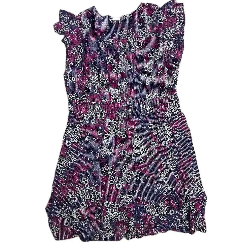 Michael Michael Kors Womens Dress XXL Purple Floral Pleated Ruffle Hem‎ V-Neck